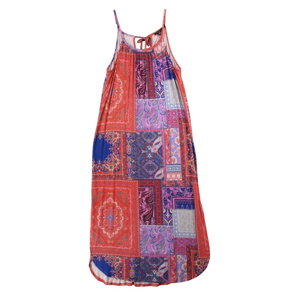 Cocomo Womens Patchwork Paisley Midi Dress Red Blue Boho Sleeveless Large